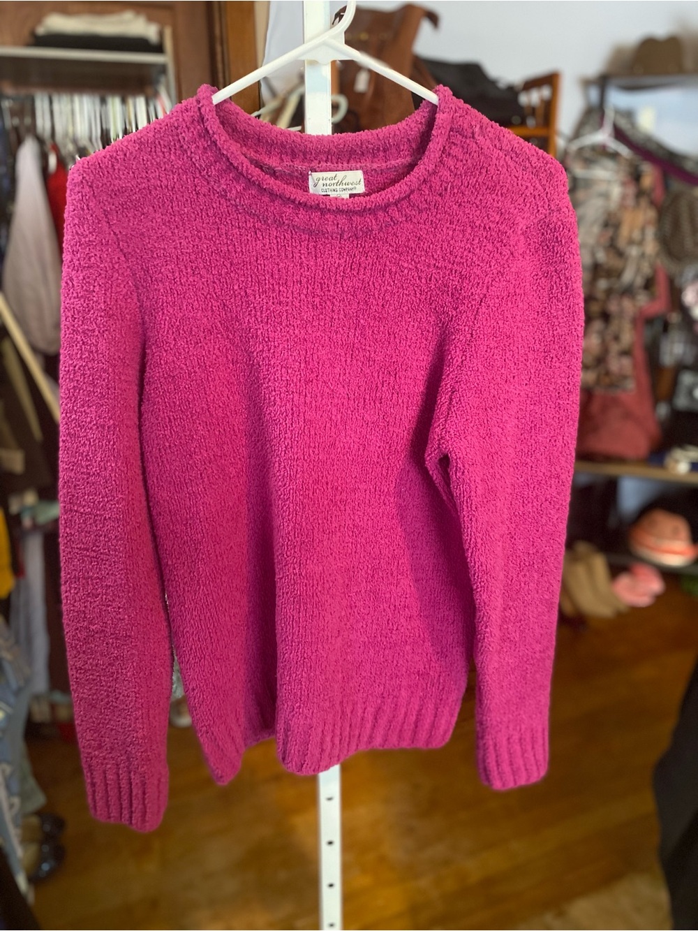 Great Northwest Clothing Company Bouclé Crewneck Sweater - Fuchsia Pink